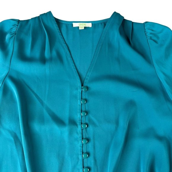 Jade Melody Tam Womens Top Size Small Teal Blue Green Tie Front Button Up - Picture 1 of 9